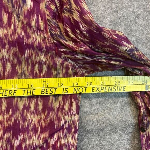 LAUREN RALPH LAUREN Silk Blend Blouse Ikat Print Button Front Purple Medium Top - Picture 6 of 11